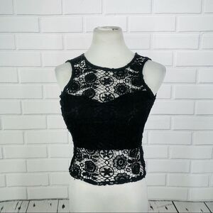 Star Blue Black Crochet Crop Top - M